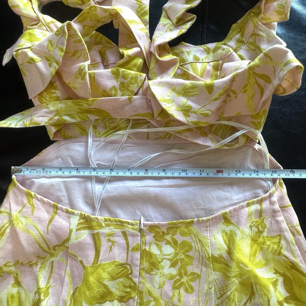 NWT Zimmermann Mini Linen Dress Size:3(US:10) Floral Ruffle Open Back MSRP:$695 - Picture 10 of 15